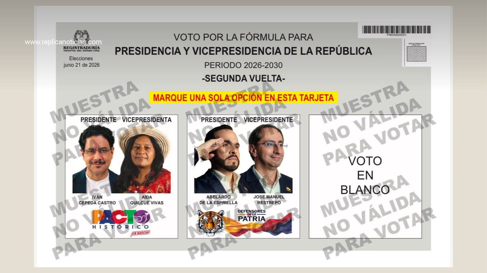 Tarjeton segunda vuelta presidencial